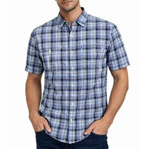 Cremieux Classics Plaid Contrast Stitch Shirt Double Pockets Short Sleeve XL